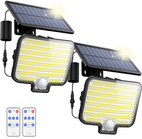 GOLUMUP Focos Led Exterior Solares, [297LED 3000LM] Luz Solar con Sensor de Movimiento, 3 Modos, IP65, Luces Solares led Exterior Jardin con Control Remoto, para Jardin, Garajes (2 Piezas)