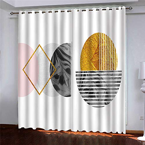 Verdunkelungsvorhang Kinderzimmer Junge Mädchen Blickdichte Vorhänge Mit Ösen 2 Stück 270X300cm (HxB) 3D Einfache Goldene Geometrie Muster Gardinen Wohnzimmer Schlafzimmer Schallschutz Vorhang