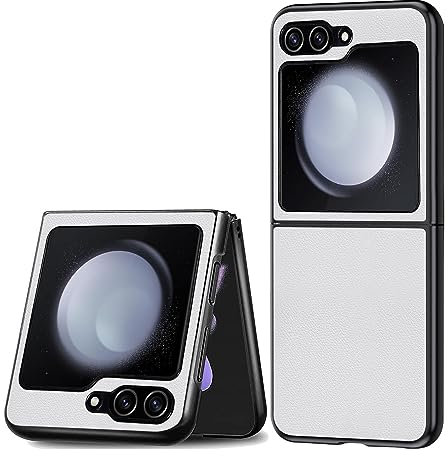 Puxssul Leather Case for Samsung Galaxy Z Flip 6, Elegant Flip Phone Case with[Anti-Fingerprint Faux Leather Back] [Flexible TPU Durable Edges], Slim Shockproof Cover for Z Flip 6 (White)