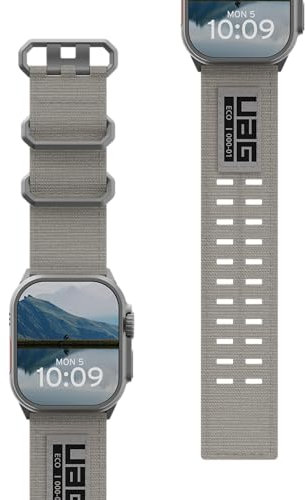 URBAN ARMOR GEAR UAG Designed for Apple Watch Band 49/46/45/44mm iWatch Series Ultra 2/Ultra/4-10/SE 2/SE Nato Eco, Secure Buckle Closure Nylon Wide Replacement Strap, Titanium