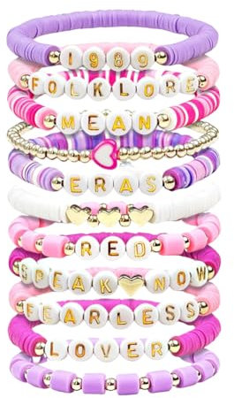 KOBONA 11/14 Stück Freundschaftsarmbänder, TS-Armbandset, Bunte Freundschaftsarmbänder mit Perlen für Frauen und Mädchen, Sänger Fans Merch, Swift Fans Armband, Von Alben inspiriertes Armband