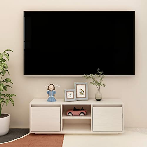 JUDYY Mueble de TV Madera Maciza de Pino Blanco 110x30x40 cm, Mueble TV, Mueble Salon Moderno, Mueble para TV, Mueble Comedor, Mesa TV, Mueble Television 809901