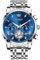 OLEVS Silber Herrenuhr Metallarmband Moderne Wasserdicht Leuchtend Männer Uhr Mondphase Elegante Quarz Analog Uhr für Herren Blau Großes Zifferblatt Chronograph Herren Armbanduhr Edelstahl Geschenke