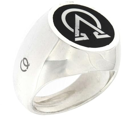 Holyart Collection Unisex-Ring f?r den kleinen Finger aus Silber 925 mit Alpha und Omega Symbolen auf schwarzem Hintergrund, 15.5 mm (0.61 inc.) - DE 49