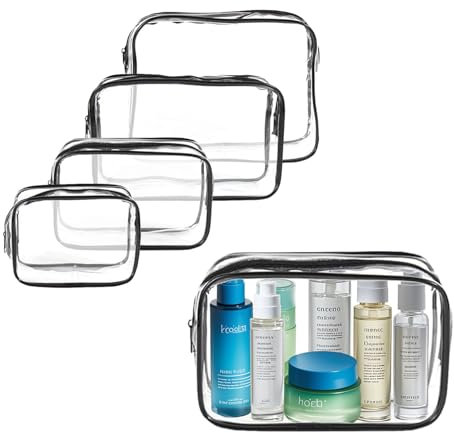 4 Stück Durchsichtige Kosmetiktasche wasserdichte Make up Tasche PVC Kosmetiktaschen-Sets in Verschiedenen Größen (Klein, Medium, Groß)