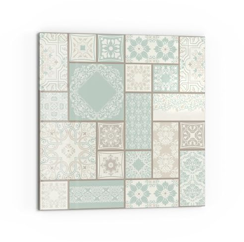 DEQORI Küchenrückwand Glas | Motiv Fliesenpoesie | 60x60 cm cm | Bad- oder Herd-Rückwand | Herdblende Spritzschutz für Küche & Badezimmer | moderne Deko für Fliesenspiegel