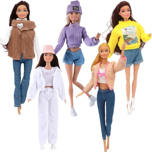 walenbily Kleidung Winter Set 18pcs 30cm Puppenzubehör Set 3 Jacken 2 Pullover 3 Lange Hosen 3 Unterwäsche 3 Paar Schuhe 2 Hüte 2 Shorts Passend für 11,5 Zoll Mädchenpuppen ohne Puppe