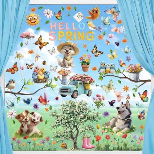 Shinybox Fensterbilder Frühling Sommer Schmetterlinge Deko, 9 Blätter Fensterbilder Blumen Wiederverwendbar, Fensterdeko für Kinderzimmer