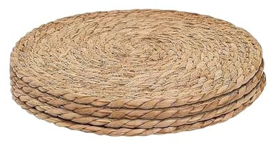 FSSTUD 4 Pcs Round Woven Placemats Rustic Wicker Table Mats Boho Braided Placemats Natural Rattan Placemat Farmhouse Weave Place Mats for Dining Table 18cm