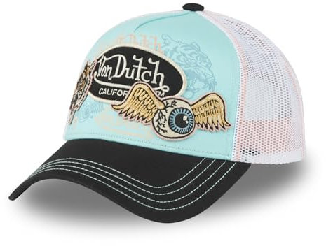 Von Dutch Kappe für Damen und Herren, verstellbar, Trucker-Kappe, Schwarz / Türkis / Weiß / Rosa, One size