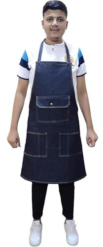 SiXsigma Sports Unisex Chef Apron for Men & Women – Cotton Kitchen Apron with Pockets – Cooking, Cleaning, Butchers, Artist & Hairdressing Bistro, Restaurants Denim for Work (Oxford Denim)