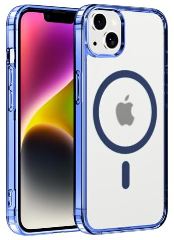 Coiwxmoi Coque Magnétique pour Apple iPhone 14/iPhone 13 6.1,Compatible avec MagSafe Recharge sans Fil,Translucide Givré Etui PC Dur + TPU Bumper Antichoc Anti-Rayures Protection Housse,Bleu