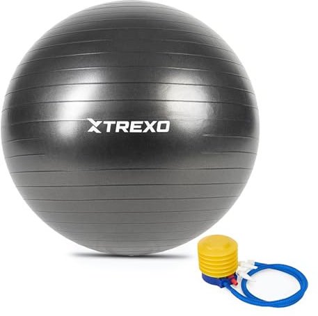 TREXO Gymnastikball mit einem Durchmesser von 75 cm in Farbe Schwarz, Fitnessball Set mit Pumpe Hergestellt aus PVC Leicht und stabil Bietet Guten Halt Ideal für Fitnees, Pilates