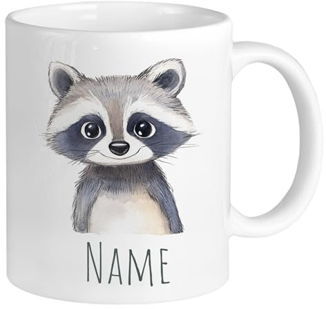 GRAZDesign Taza infantil con mapache – Personalizado con nombre – Taza infantil de cerámica 330 ml