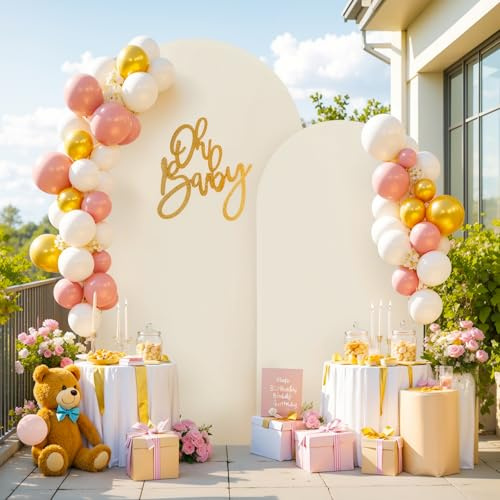 Beigefarbener Bogenhintergrund, Set mit 2 Stück, Hochzeits- und Babypartydekoration, Dehnbare Abdeckungen, Foto, Geburtstagsfeier, Bogenständer