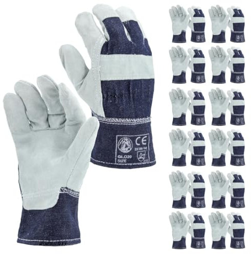 STI Guanti Crosta Bovino e Cotone Antinfortunistica lavoro meccanica 9 L (Pacco da 12pz)