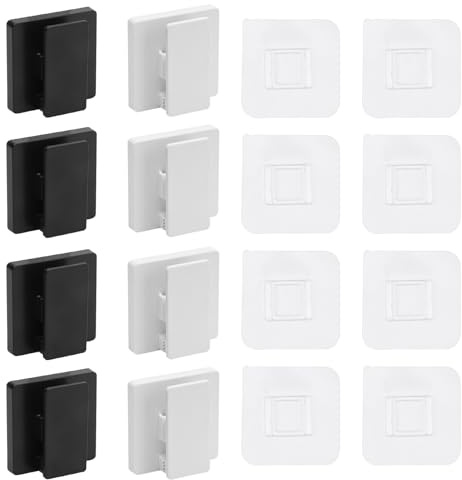 CHSEROK 8 Stück Wandclips Selbstklebend, 6 X 6 cm Große Größe Selbstklebender Befestigung Clip, Hochwertige Schwarz-Weiße Klebrige Clips, für Büro, Zuhause, Werkstatt, Hotel