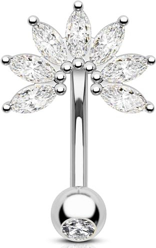 OUFER 16G Eyebrow Piercing Jewellery Blume Rook Barbell Edelstahl 316L Klar CZ Knorpel Ohrpiercing 8 mm Helix Ring für Damen Lip Bar