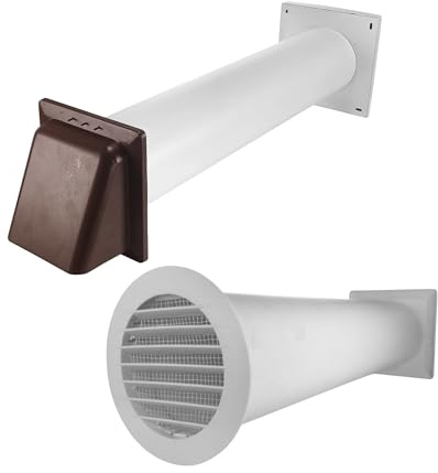 MYPURECORE Through Wall Ventilation Kit – Round Louvre Vent with Fly Mesh, 50cm Rigid Duct Pipe & White External Hooded Cover with Damper – Wall Air Vent for Bathroom, Kitchen, Home Use (Brown)