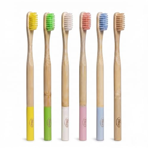 ETICO Spazzolino Bamboo Ecologico - 6 Spazzolini Bamboo per Adulti con Setole Medie, Spazzolini da Denti in Legno Naturale Biodegradabile, Senza BPA, Vegan, Dispositivo Medico