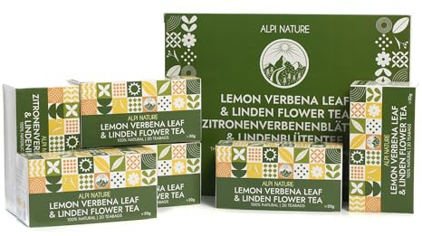 Alpi Nature Hojas de Hierba Luisa y Flores de Tilo Infusión, 120 Bolsitas de Té 120g, Paquete de 6 x 20 Bolsitas de 1g