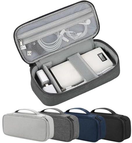 Arae Soft Canvas Tech Pouch - Cable & Charger Organizer with Removable Dividers | Compact Single-Layer Storage for Power Bank, Cords & Accessories | 25x12x6.5cm | Dark Gray