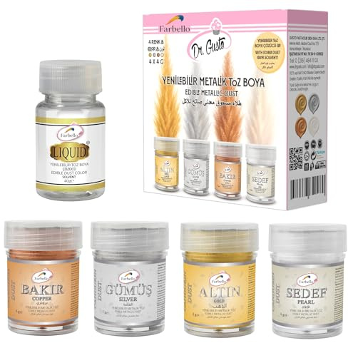 Farbello Farbello Colorant Alimentaire Métallique – Poudre Comestible pour Décoration de Gâteaux, Chocolats et Pâtisserie- 4 couleurs