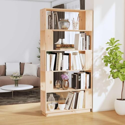 GeenYuu Bücherregal Raumteiler aus massivem Kiefernholz, 80x25x163,5 cm, unbehandelt, Robustes Standregal für Wohnzimmer, Schlafzimmer, Büro, vielseitige Aufbewahrung