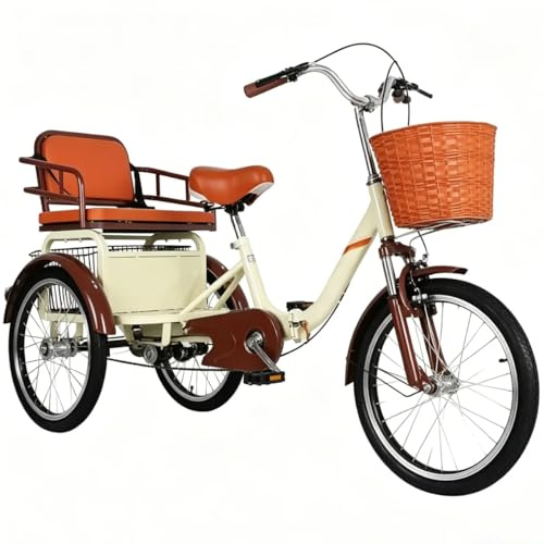 Generisch Dreirad für Erwachsene mit einem Gang, faltbares Dreirad mit hydraulischer Vordergabel, höhenverstellbarem Lenker und Sattel, Tandem mit Rücksitz, Cruiser-Bike mit Feststellbremse