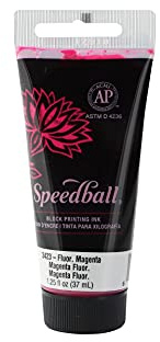 Speedball 37ml 1.25oz Water-Soluble Block Ink Fluorescent Magenta, Block Print, Lino Print, Screen Printing, for Artists Kit