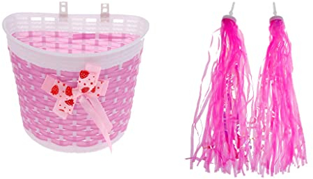 dovewill 2 Stück Kinder Scooter Bike Lenker Girlanden Lenkergriffe Dekoration Rosa + Kids Mädchen Fahrradtasche Fahrrad Schleife Vorne Korb Einkaufstasche Tasche Abnehmbare