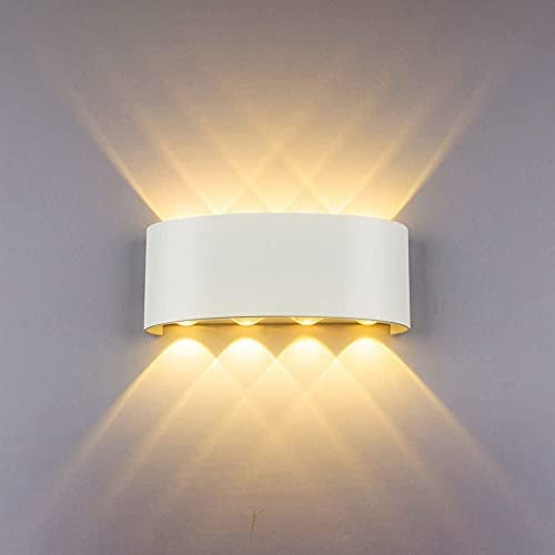 LED Modern Wandleuchte Innen 8W Weiss Wandlampe Licht Up Down Leuchten Aluminium Wandlicht Wasserdichte Aussenleuchte Wand Wandbeleuchtung für Wohnzimmer Schlafzimmer Treppenhaus Flur, Warmweiß