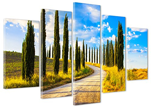 Bild auf Leinwand Canvas – Gerahmt – fertig zum Aufhängen – Siena – Zypressen – Allee – Toscana 170x86cm