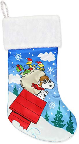 Kurt Adler Peanuts Snoopy Satin-Weihnachtsstrumpf mit Bündchen (48,3 cm, Blau/Weiß)