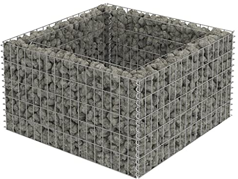 vidaXL Gabbione con Letto Rialzato in Acciaio Zincato 90x90x50 cm Recinzione