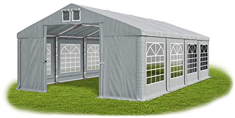 Das Company Partyzelt 8x8m wasserdicht grau Zelt 560g/m² PVC Plane ganzjährig Gartenzelt Winter ISD - Zeltgarage, Lagerzelt Winterfest, Dachzelt Hartschale, Zeltgarage Winterfest - Winterzelt