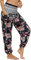 Nuofengkudu Damen Hippie Harems Hose Pumphose Haremshose Aladdinhosen Boho Gemustert Gesmockte Taille mit Taschen Yogahose Freizeithose Sommerhose Strandhose Rose Blumen