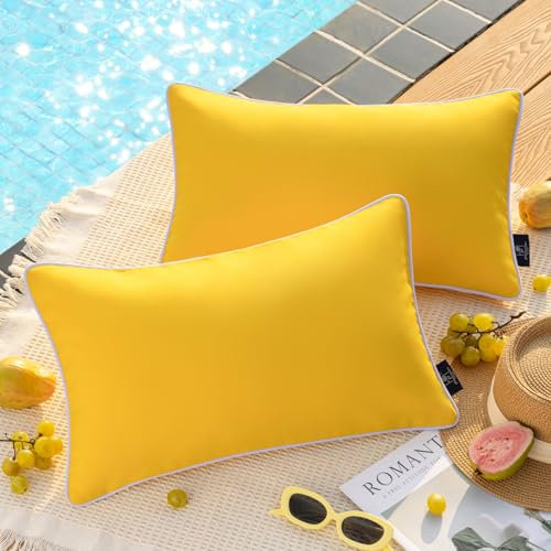 Phantoscope 2 Stück Outdoor Wasserdicht Solid Throw Dekorativer Kissenbezug Dekorative Quadratische Outdoor-Kissen Kissenbezug Terrassenkissen für Couch Zelt Sunbrella, Gelb 30 x 50 cm