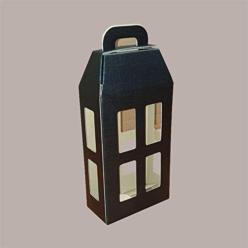 LUCGEL Srl 10 Stück Box aus Papier für 2 Flaschen aus Seide schwarz Form Laterne (180 x 90 x Höhe 370) Geschenkverpackung aus Karton