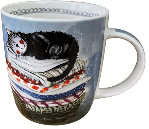 Alex Clark Laundry Basket Cat Mug - Feline - Original Artwork - Cup for Cat Lovers - Gift Ideas - Perfect for Coffee & Tea - Vegan Friendly - Designed in The UK...