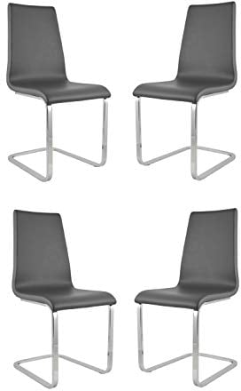 Tommychairs - 4er Set Freischwinger-Stühle BERLIN mit hochfestem rechteckigem Freischwingergestell aus Stahl und Sitzflaeche aus mehrschichtigem Holz gepolstert und mit dunkelgrauem Kunstleder bezogen
