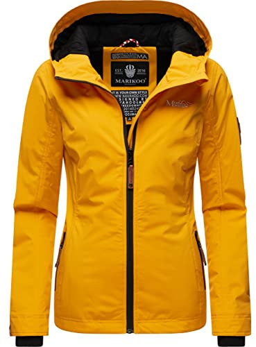 MARIKOO leicht gefütterte Damen Übergangsjacke kurz Outdoor-Jacke mit Jersey-Innenfutter und großer Kapuze Brombeere Yellow Gr. XXL