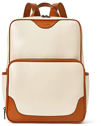 BOSTANTEN Damen Leder Rucksack 15.6 Zoll Laptoprucksack Große Kapazität Schulrucksack Casual Backpack Daypacks Beige