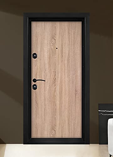 Porta Blindata Ingresso 90x200 con Spioncino - Portone Esterno Rovere e Nero PL37 (Interna Destra) - Serratura Inclusa