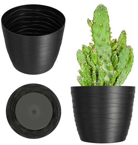 KADAX Pot de Fleurs en Plastique, Diamètre 11-19 cm, 7 Couleurs, Simple et Moderne, Protection Robuste, Rond (Diamètre 19 cm, Noir)