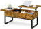 Yaheetech Couchtisch mit höhenverstellbarer Platte Lift Top Kaffeetisch Wohnzimmertisch getrennt versteckter Stauraum Sofatisch Stabiler Metallgestell Vintagebraun-Schwarz