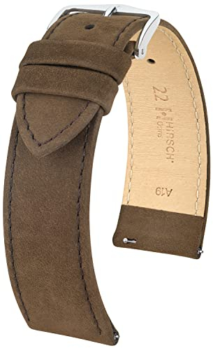 HIRSCH Uhren-Armband Osiris Nubuk L - Uhr-Band aus naturbelassenem Kalbs-Leder - Braun - 22 mm
