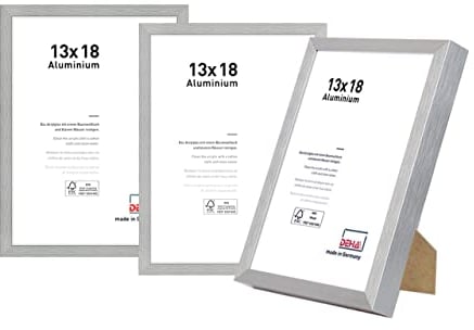 DEHA Design Bilderrahmen, 13 x 18 cm (3er Set), Aluminium, Silber matt, Fotorahmen zum Auftstellen im Hoch- & Querformat, bruchsicheres Kunstglas, Tribeca