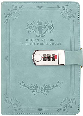 Auvier Diary with Lock, PU Leather Password Lock Notebook, Lockable Journal for Adults with Combination Lock, A5 Writing Notebook Secret Notepad for Office Women Men, Blue