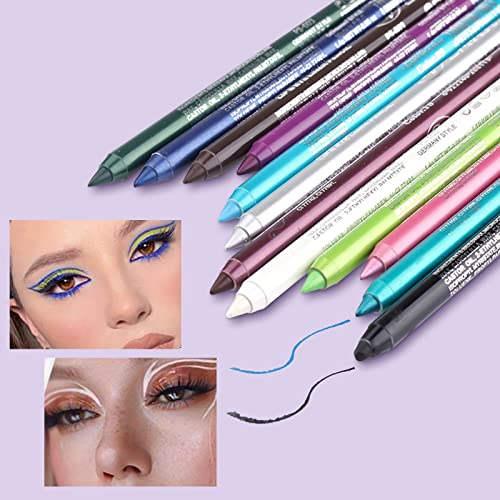 Riceel 12 Eyeliner Couleurs Ombres Stylo, étanche, Eyeliner Néon Mat Paillettes Kit coloré Eyeliner Women Eye Liner Professional Eye Make-up Set